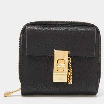 Pre Owned Chloé Black Leather Drew Compact Wallet