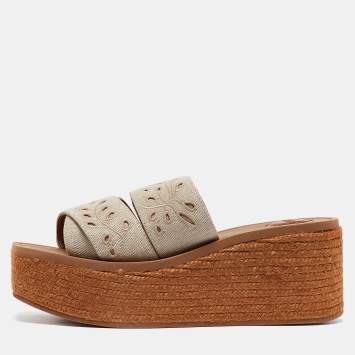 Pre Owned Chloe Grey Denim Woody Espadrille Flats Size 40