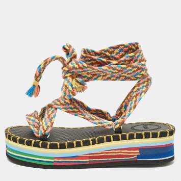 Pre Owned Chloé Multicolor Knit Fabric Ankle Strap Sandals Size 36