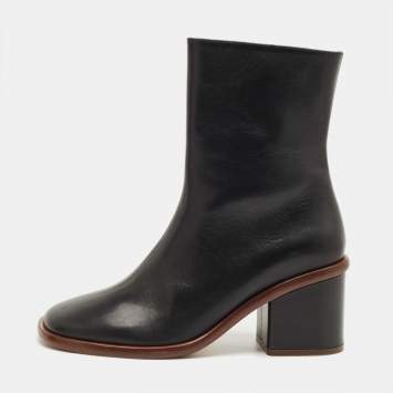 Pre Owned Chloe Black Leather Meganne Ankle Length Boots Size 37