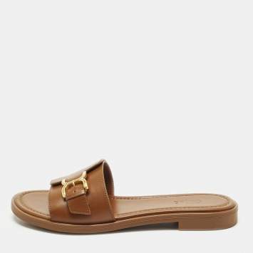 مملوكة مسبقًا Chloe Marcie Size 38 Brown Leather Flat Slides