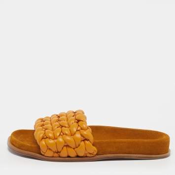 مملوكة مسبقًا حذاء سلايد كلوى فلات كيسى جلد منسوج بيج مقاس 37