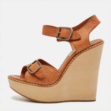 Pre Owned Chloé Size 39.5 Brown Leather Wedge Sandals