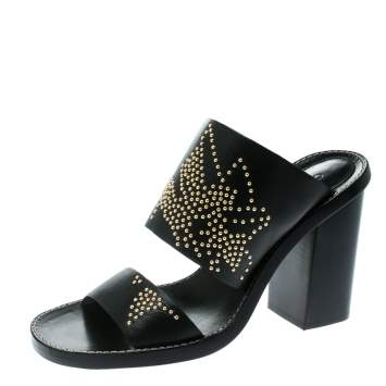 مملوكة مسبقًا Chloe Black Leather Studded Sandals Size 36