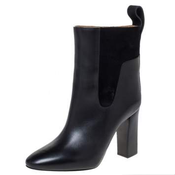 Pre Owned Chloe Black Leather Block Heel Ankle Boots Size 36