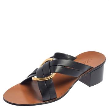 Pre Owned Chloe Black Leather Rony Slide Sandals Size 39
