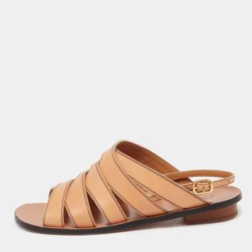 Pre Owned Chloe Tan Strappy Leather Flat Slide Sling Sandals Size 36