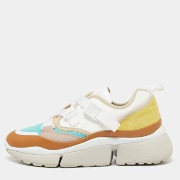Pre Owned Chloe Multicolor Leather, Mesh and Suede Sonnie Low-Top Sneakers Size 37