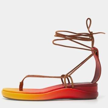 Pre Owned Chloe Multicolor Lizard Embossed Leather Thong Flat Ankle Wrap Sandals Size 36