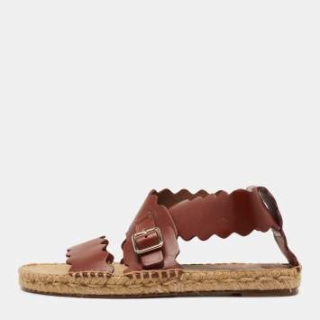 Pre Owned Chloe Brown Leather Espadrille Sandals Size 37