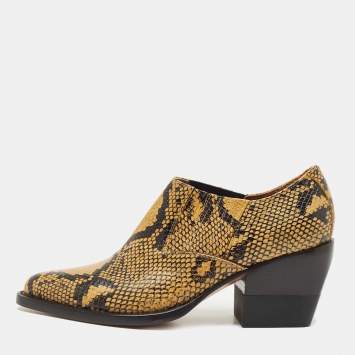 مملوكة مسبقًا Chloe Yellow/Black Embossed Snakeskin Rylee Ankle Boots Size 38.5