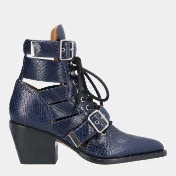 Pre Owned Chloe Snakeskin Embossed Leather Ankle Boots 37