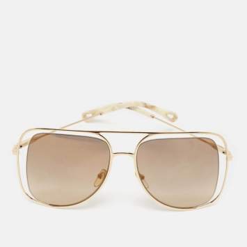 Pre Owned Chloe Gold Tone Gradient CE130S Poppy Oversized Sunglasses
