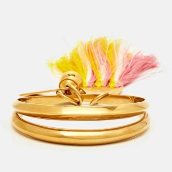 Pre Owned Chloe Gold  Tone Pink/Yellow Fringe Bracelet S/M