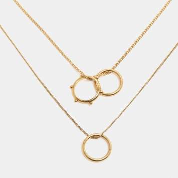 Pre Owned Chloé Gold Tone Metal Double Strand Ring Necklace