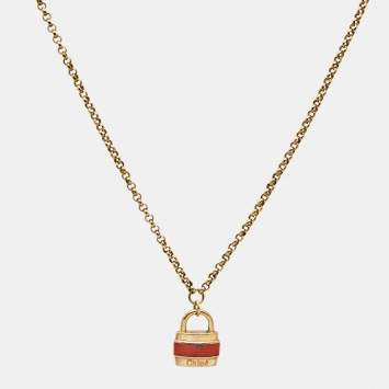 Chloé Bag Enamel Gold Tone Necklace