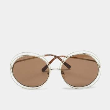 Pre Owned Chloé Brown/Gold Tone Gradient CE114S Round Sunglasses