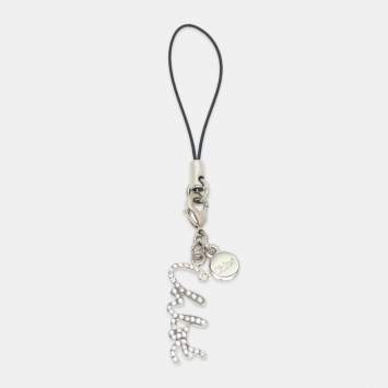 Pre Owned Chloé Logo Phone Charm Silver Cord and Crystals