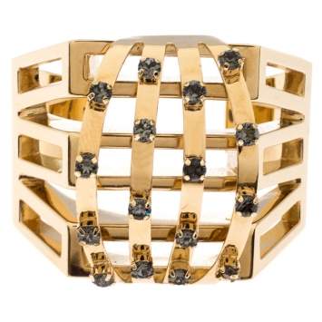 Pre Owned Chloe Crystal Embellished Gold Tone Statement Open Cuff Bracelet