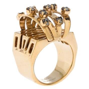 Pre Owned Chloe Crystal Embellished Gold Tone Cocktail Ring Size 56