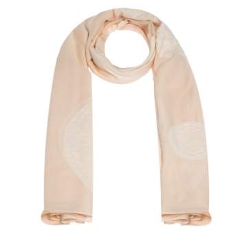 Pre Owned Chloe Peach Medallion Motif Wool & Silk Blend Scarf