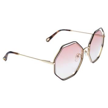 Pre Owned Chloe Gold/Pink Gradient CE132S Poppy Octagonal Sunglasses