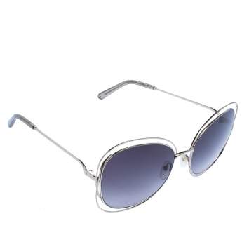 Pre Owned Chloe Pale Gold/Grey Gradient CE119S Round Oversized Sunglasses