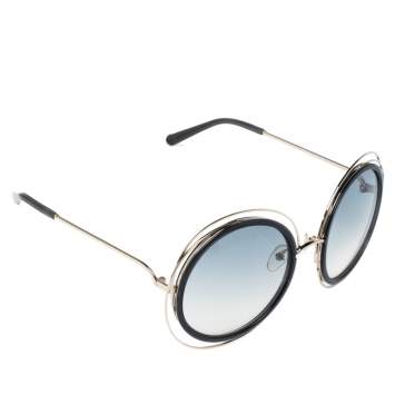 Pre Owned Chloe Gold & Smoke/ Grey Gradient CE120S Carlina Round Sunglasses