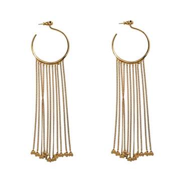 Pre Owned Chloe Gold Tone Meg Fringed Drop Hoop Earrings