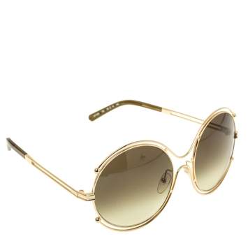 Pre Owned Chloe Gold/Green Gradient CE122/s Round Oversized Sunglasses