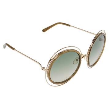 Pre Owned Chloé Gold & Khaki / Green Gradient CE 120/S Carlina Round Sunglasses