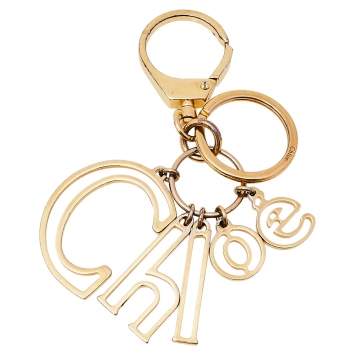 Pre Owned Chloe Gold Tone Logo Bag Charm/ Key Ring