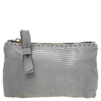 Pre Owned Chloe Grey Lizard Leather Top Zip Pouch