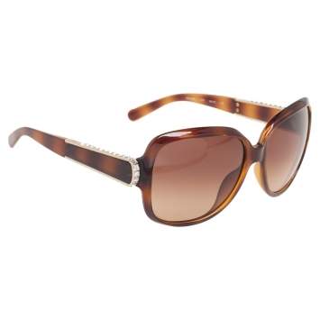Pre Owned Chloe Brown Tortoise CE612SR Acetate Embellished Gradient Oversized Sunglasses 
