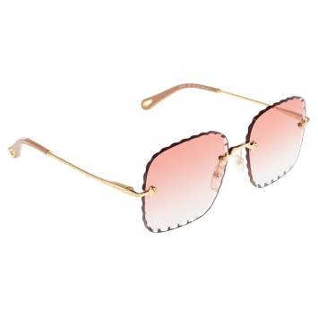 Pre Owned Chloe Gold Tone / Pink Gradient CE161 Oversized Rosie Sunglasses