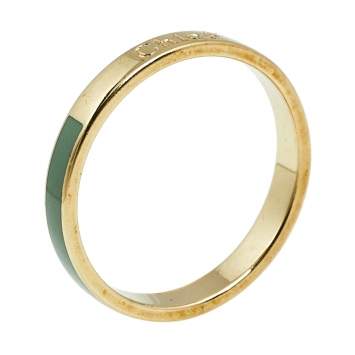 Pre Owned Chloé Gold Tone Green Enameled Holly Band Ring Size 54 