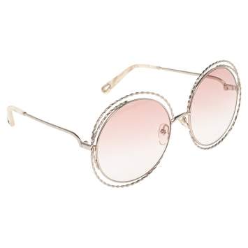 Pre Owned Chloe Gold/Beige CE114ST Carlina Oversized Round Gradient Sunglasses