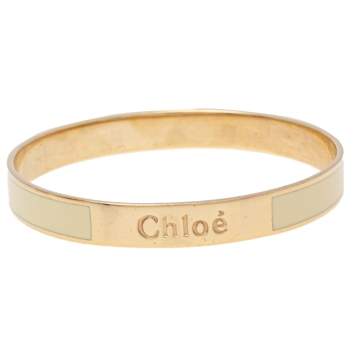 Pre Owned Chloé Holly Enamel Gold Tone Metal Bangle Bracelet 