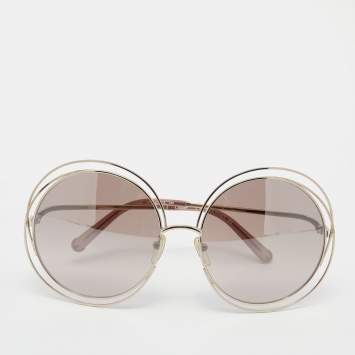 Pre Owned Chloe Gold Tone/ Brown Gradient CE114S Carlina Round Sunglasses