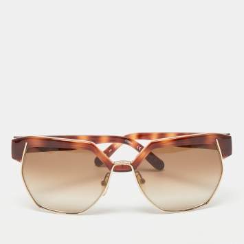 Pre Owned Chloe Havana Brown CE665S Oversized Geometric Gradient Sunglasses