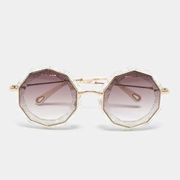 Pre Owned Chloe Cream And Gold Gradient CE160S Round Sunglasses