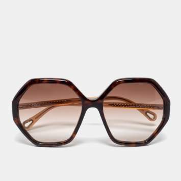 Pre Owned Chloé Dark Havana/Brown Gradient CH0008S Esther Hexagonal Sunglasses