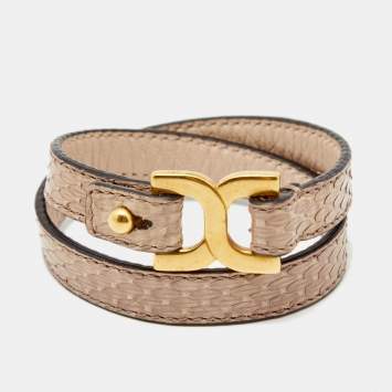 Pre Owned Chloe Beige Snakeskin Double Wrap Marcie Bracelet