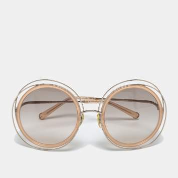 Pre Owned Chloé Silver Tone/ Brown Gradient Carlina Round Sunglasses