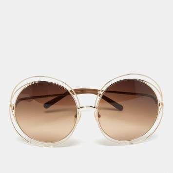 Pre Owned Chloé Gold Tone/ Brown Gradient Carlina Round Sunglasses