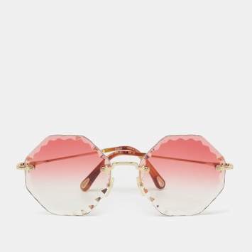 Pre Owned Chloe Pink/Gold Rosie CE143S Geometric Sunglasses