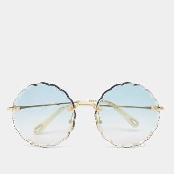 Pre Owned Chloé Gold Tone/ Blue Gradient Rosie Petite Round Sunglasses