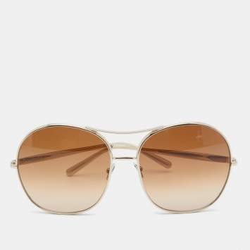 Pre Owned Chloé Gold Tone/ Brown Gradient CE128S Round Nola Sunglasses