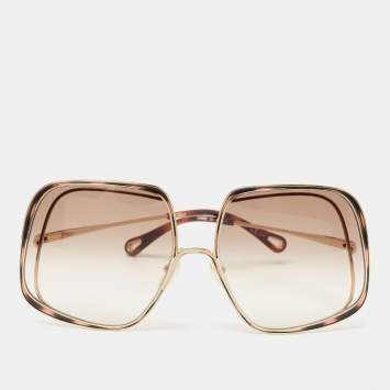 Pre Owned Chloe Gold/Brown Gradient Hanah Square Sunglasses
