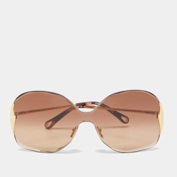 Pre Owned Chloe Brown Frame Gradient Oversized Sunglasses